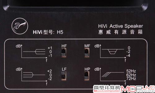 惠威H5音箱背部拥有可以手动微调的频点